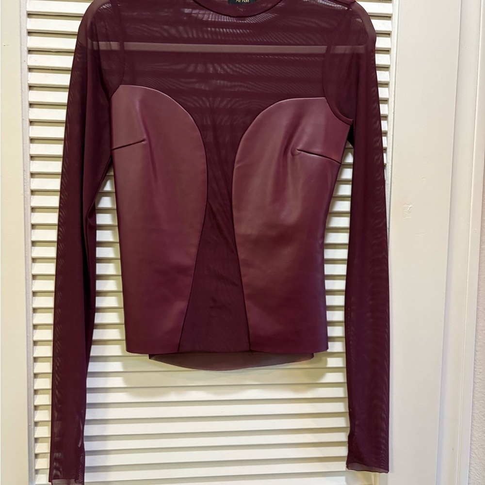 AFRM Burgundy Mesh Long Sleeve Bodysuit